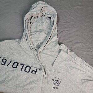 Polo Ralph Lauren T-Shirt Hoodie Men's XL Gray Long Sleeve Polo 67 Crest Light